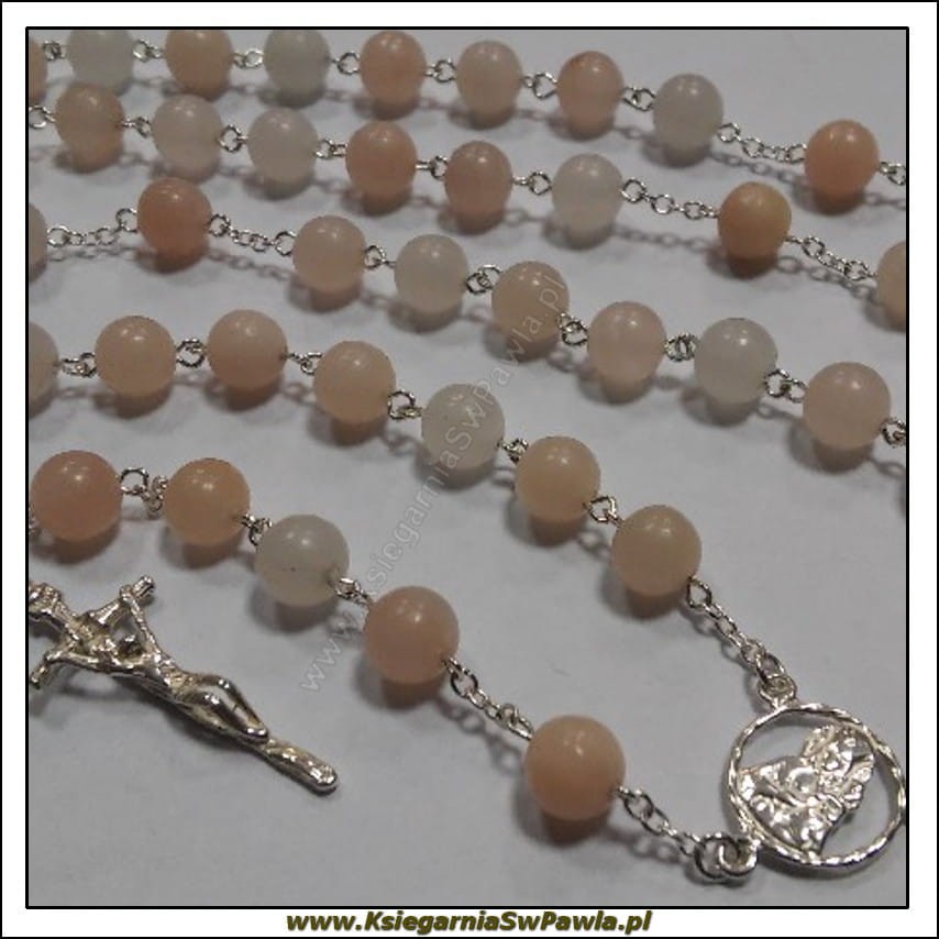Różaniec kamień naturalny, awenturyn łączony srebrem.