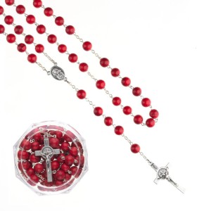 Różaniec z kamienia naturalnego  koralin. Łączony metalem.  