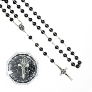 Różaniec z kamienia naturalnego  hematyt. Łączony metalem.   