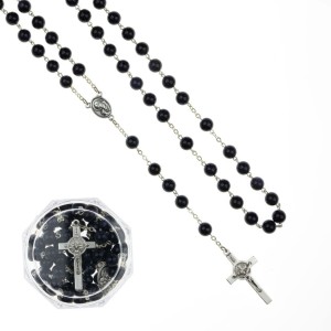 Różaniec z kamienia naturalnego  noc kairu. Łączony metalem.     