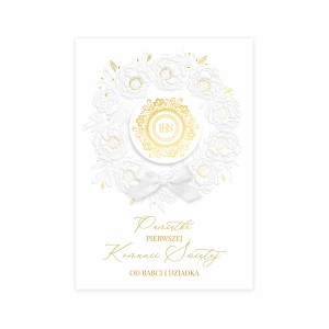 Pamiątka Pierwszej Komunii  Od Babci i Dziadka IHS złocenia A5 