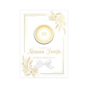 Pamiątka Pierwszej Komunii  Od Ojca Chrzestnegoj IHS złocenia A5   