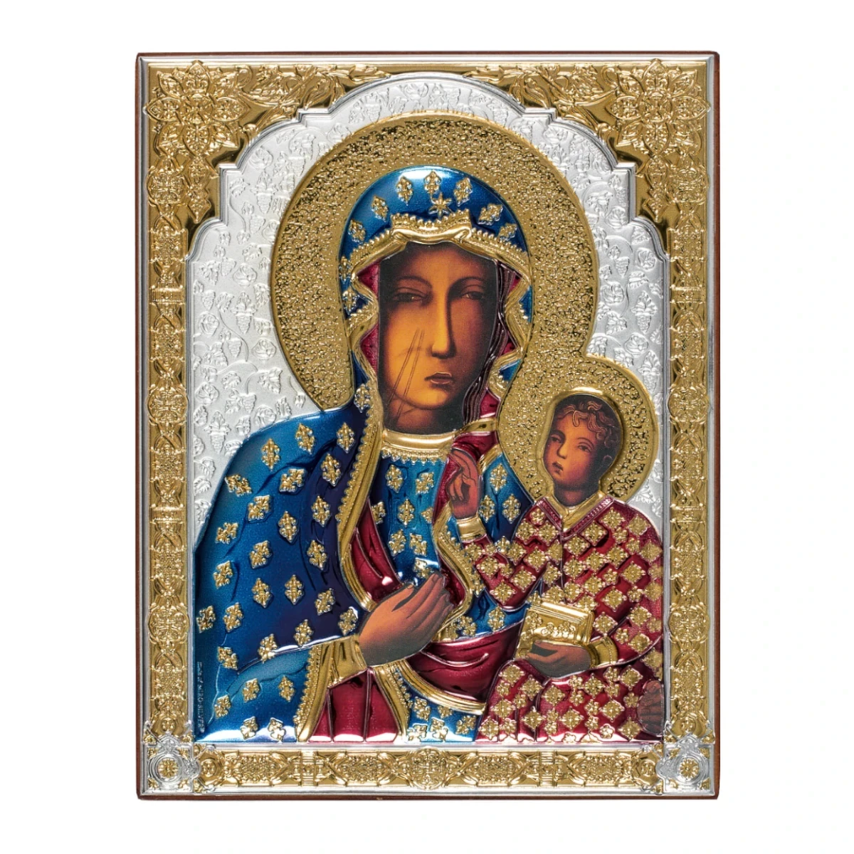 Matka Boska Częstochowska. Srebrny Obrazek ze złoceniami. Mały. Grawer Gratis