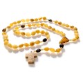 Różaniec bursztynowy na sznurku. Krzyż bursztynowy