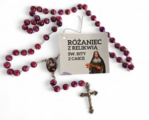 Różaniec z relikwią  Św Rity z Cascii