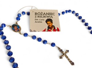 Różaniec z relikwią  Świętego Carlo Acutis 