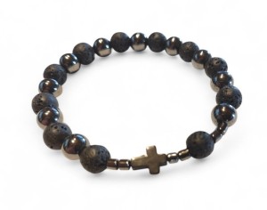 Bransoletka różaniec hematyt lawa wulkaniczna. Dziesiątka.   