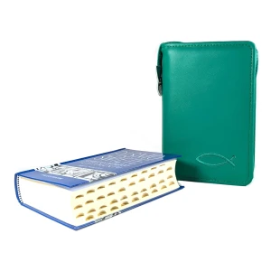 Biblia tysiąclecia, format oazowy, paginowana w Etui zielonym z haftem.