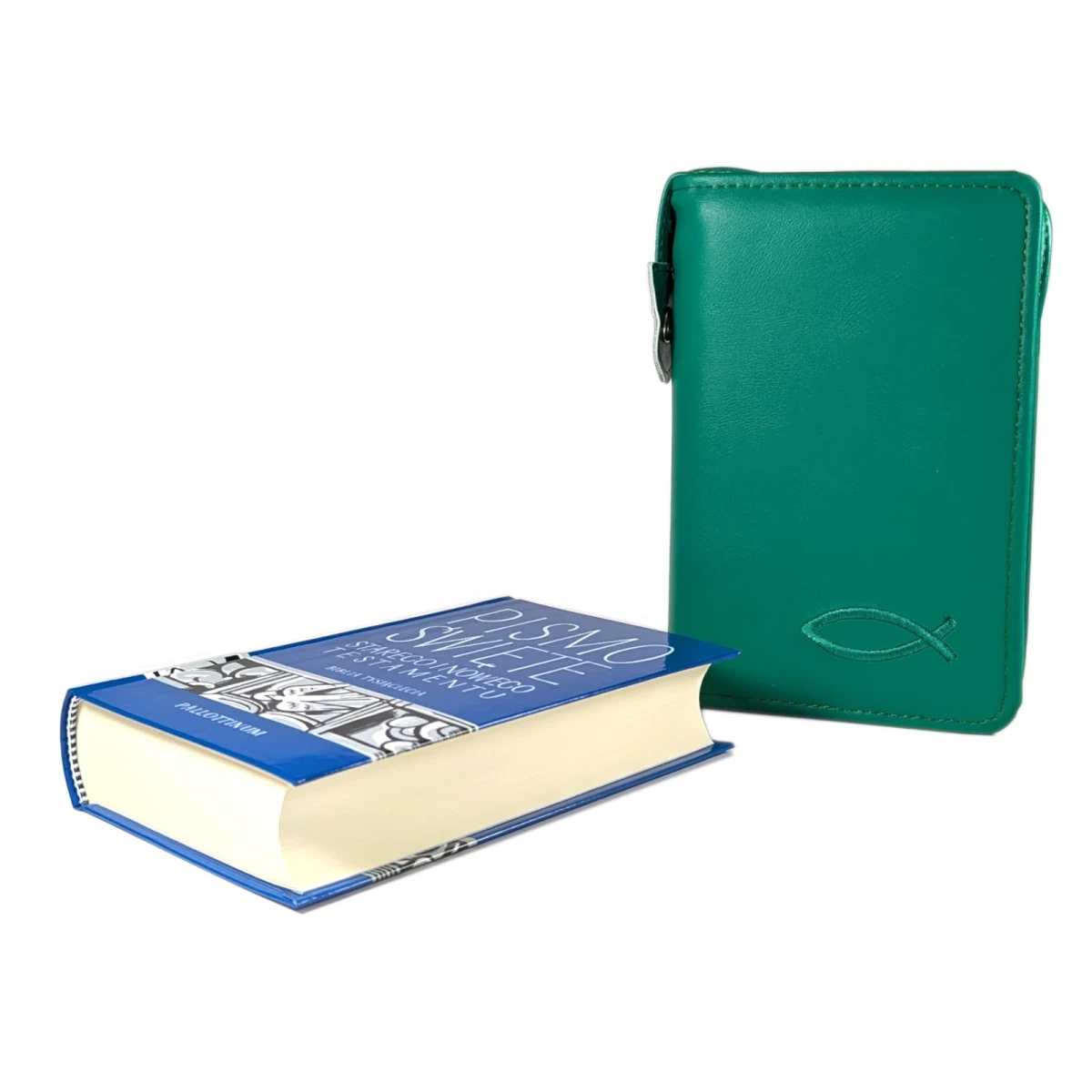 Biblia tysiąclecia, format oazowy w Etui zielonym z haftem.