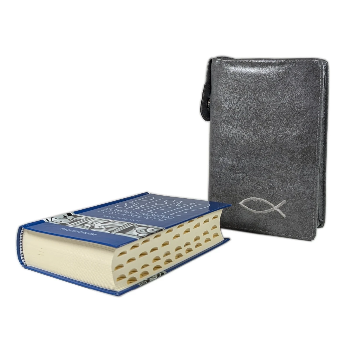 Biblia tysiąclecia, format oazowy, paginowana w Etui szarym z haftem.