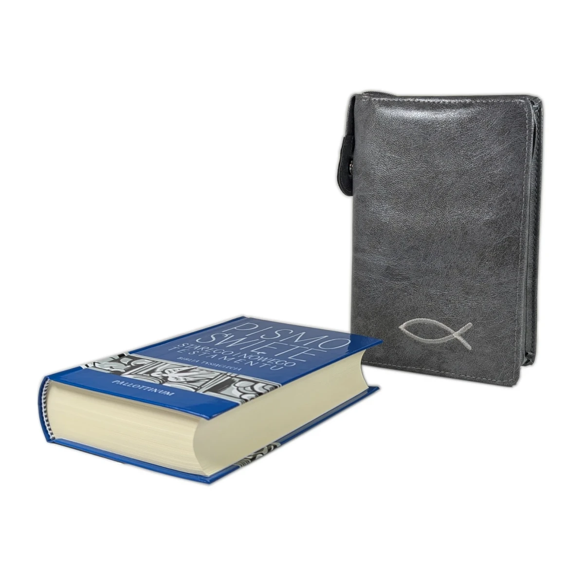 Biblia tysiąclecia, format oazowy w Etui szarym z haftem.