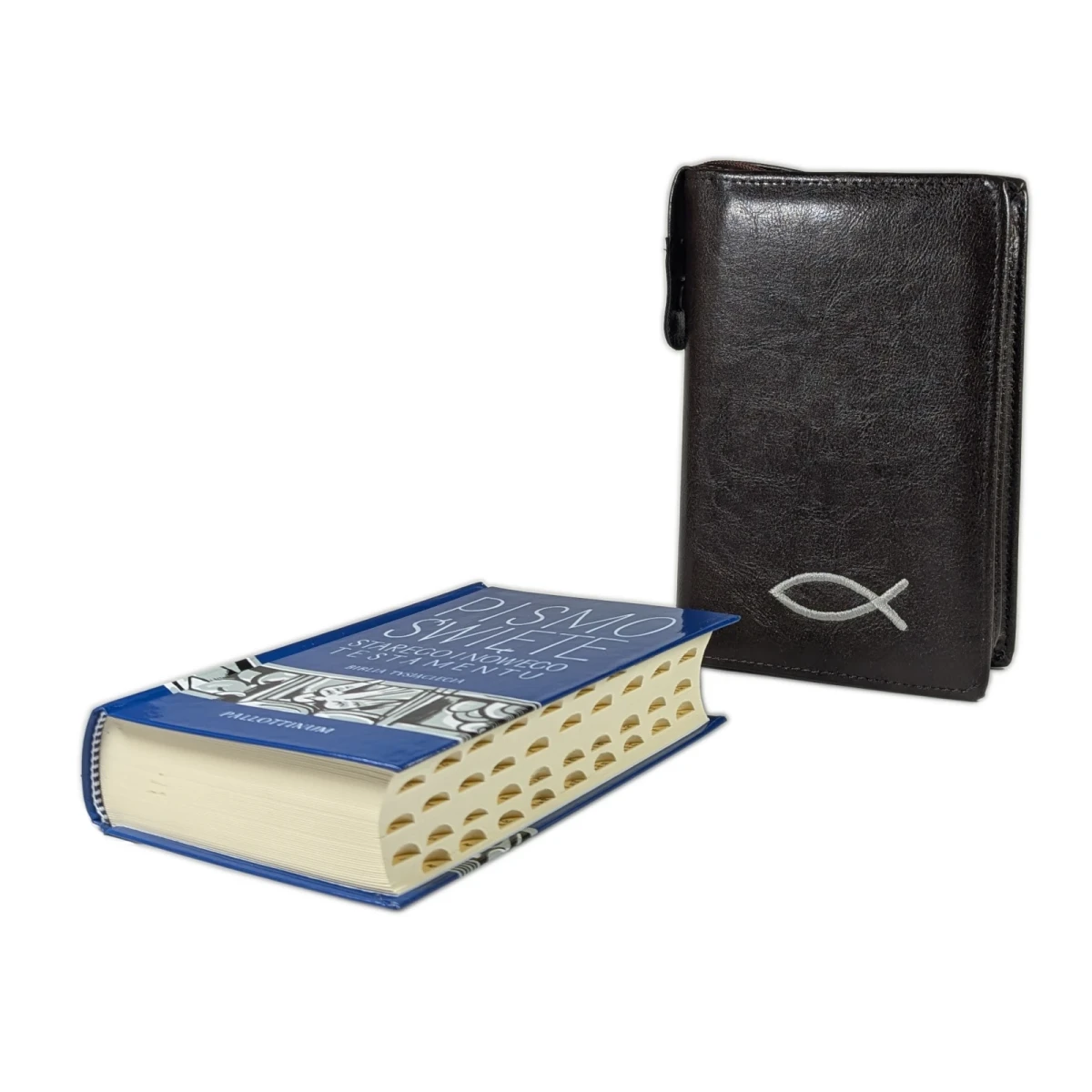 Biblia tysiąclecia, format oazowy, paginowana w Etui brązowym z haftem.