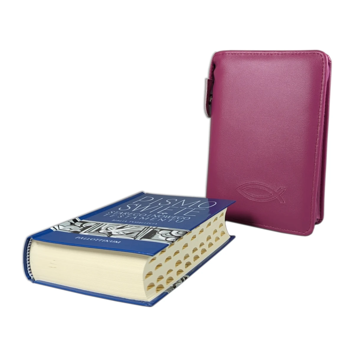 Biblia tysiąclecia, format oazowy, paginowana w Etui malinowym.