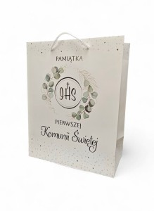 Torebka prezentowa. Pierwsza Komunia Świętej - IHS złocenia  wz 3 