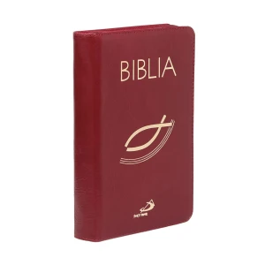 Biblia "z rybką" - oprawa skóra naturalna z suwakiem, bordowa, z paginatorami