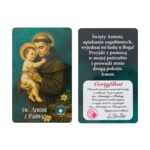 Św Antoni z Padwy .Karta z relikwiami III stopnia.