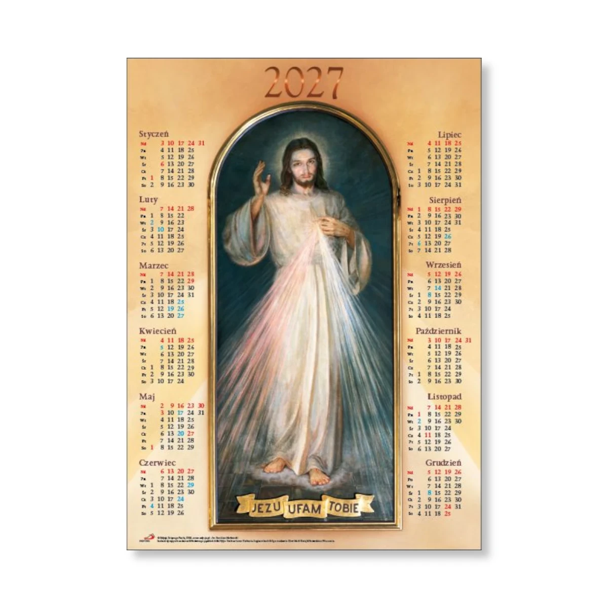 Kalendarz 2027 - plakatowy średni "Jezus Miłosierny"