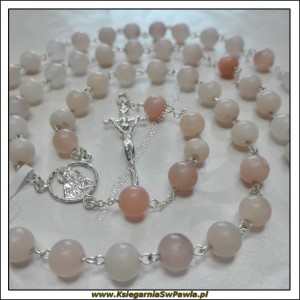 Różaniec jadeit łączony srebrem. Krzyż Papieski.