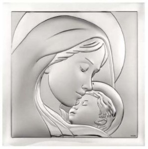 Srebrny Obrazek Matka Boska z Dzieciątkiem  - kwadrat mały