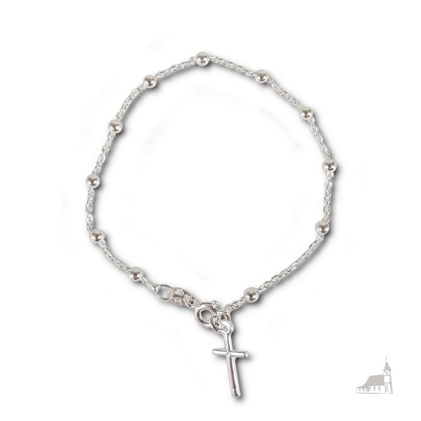 Srebrny Różaniec Bransoletka z krzyżykiem
