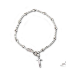 Srebrny Różaniec Bransoletka z krzyżykiem 