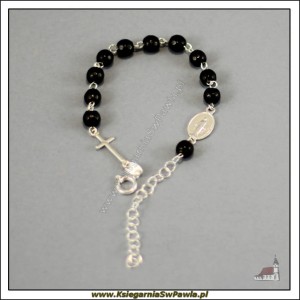 Różaniec bransoletka, dziesiątka. Czarny Jadeit.  