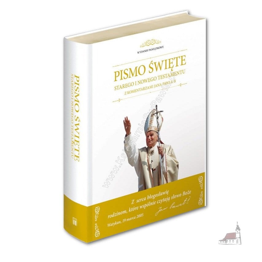 Pismo Święte Starego i Nowego Testamentu z komentarzami Jana Pawła II - biała obwoluta, złocenia