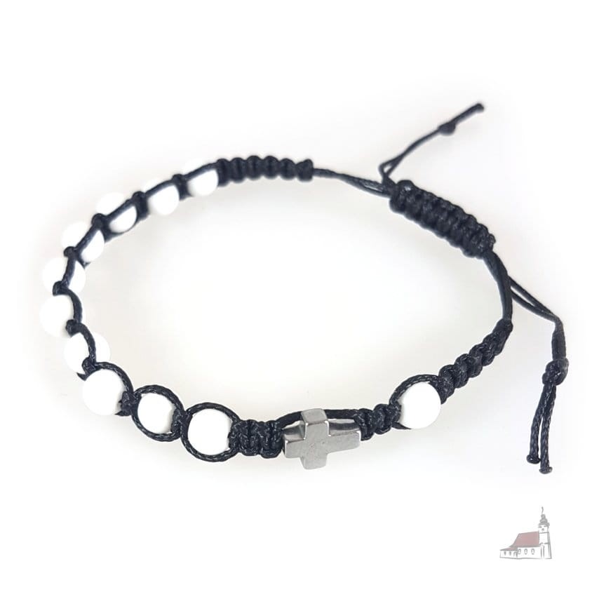 Różaniec bransoletka, dziesiątka na sznurku. Biały kamień