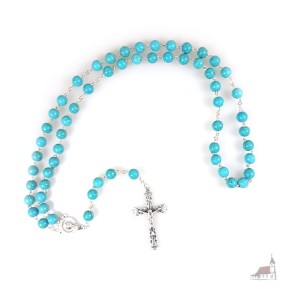 Różaniec z kamienia naturalnego. Łączony metalem.