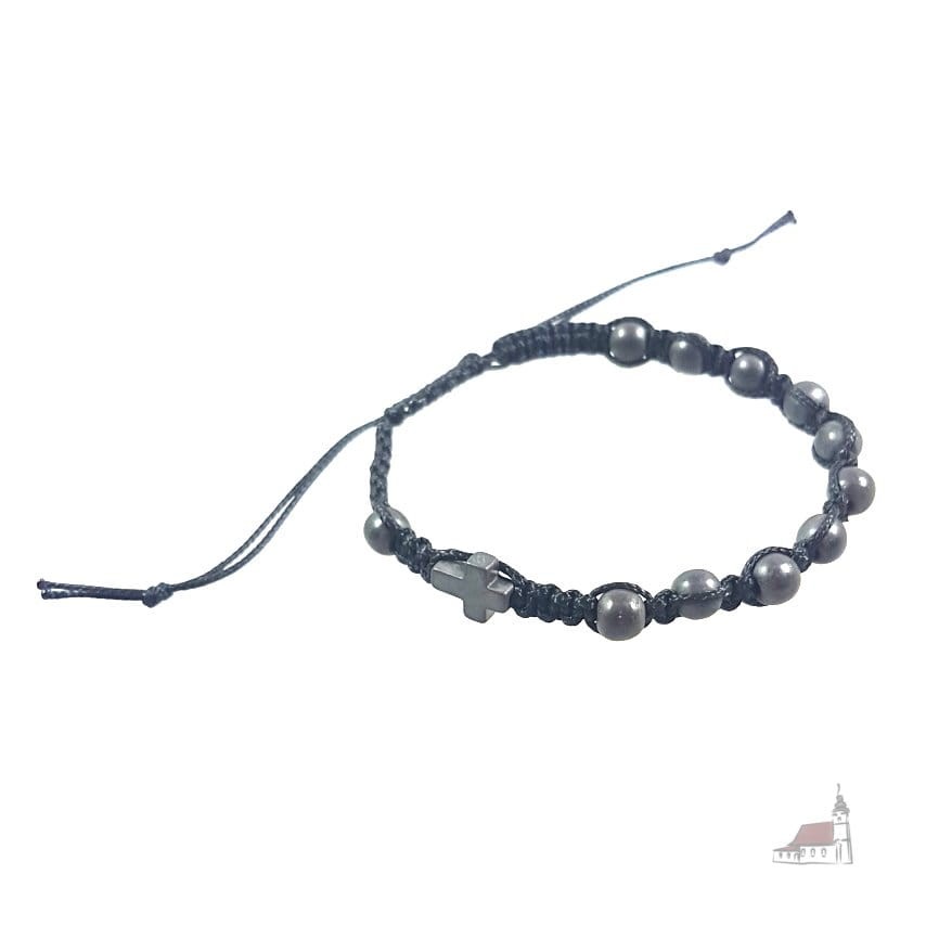 Różaniec bransoletka, dziesiątka na sznurku. Hematyt matowy