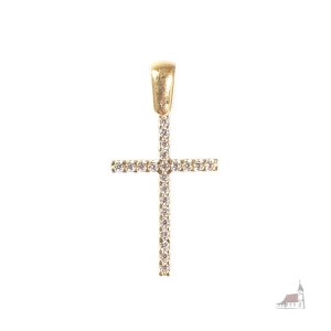 Krzyżyk złoty, zdobiony cyrkoniami. Złoto próby 585