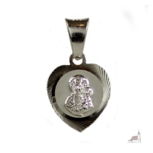 Srebrny  Medalik Serce. Matka Boska Częstochowska. 