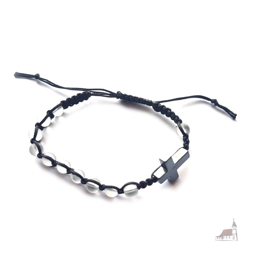 Różaniec bransoletka, dziesiątka na sznurku. Kryształ górski