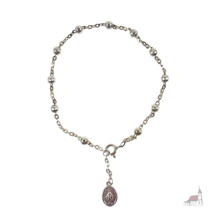 Srebrny Różaniec Bransoletka Z Cudownym Medalikiem