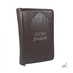 Biblia Tysiąclecia - oprawa skóra brązowa, paginowana. Format oazowy.