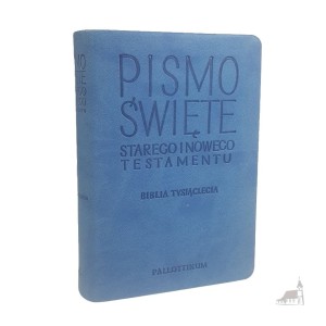 Biblia Tysiąclecia - Pismo Święte Starego i Nowego Testamentu. Mały format. Oprawa TRAVEL, jasnoniebieska.