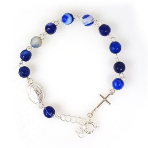 Różaniec bransoletka, dziesiątka. Agat niebieski