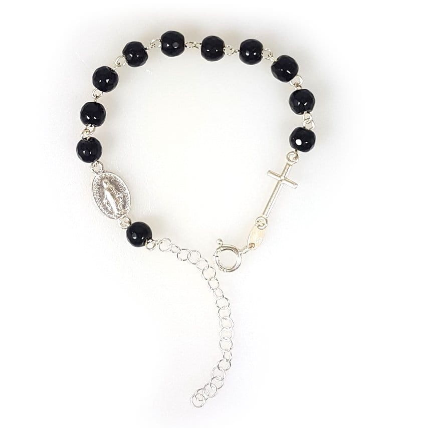 Różaniec bransoletka, dziesiątka. Agat czarny fasetowany