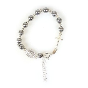 Różaniec bransoletka, dziesiątka. Hematyt w kolorze srebrnym