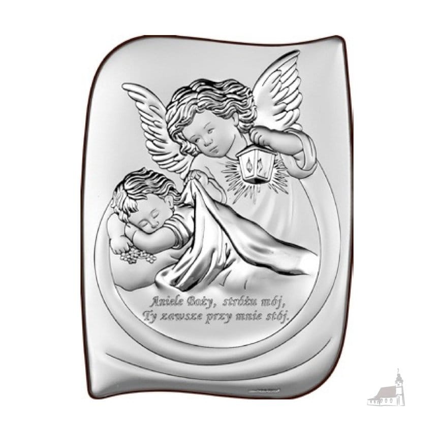 Srebrny Obrazek Anioł Stróż z latarenką - mały.
