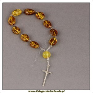 Różaniec bursztynowy. Dziesiątka łączony srebrem