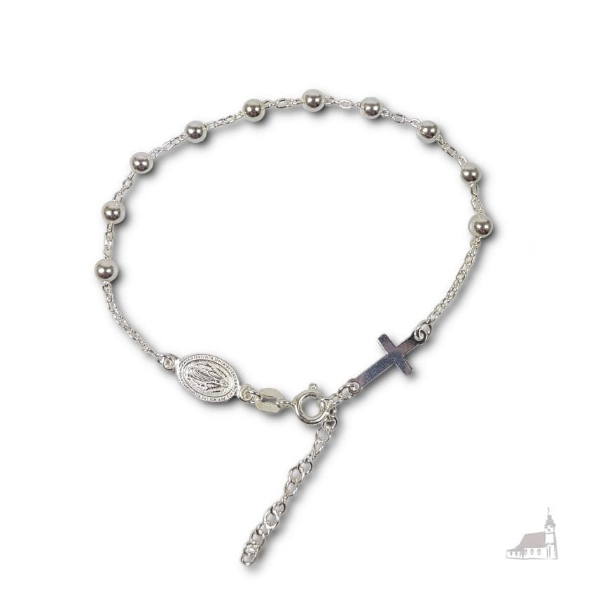 Srebrny Różaniec Bransoletka Z Cudownym Medalikiem