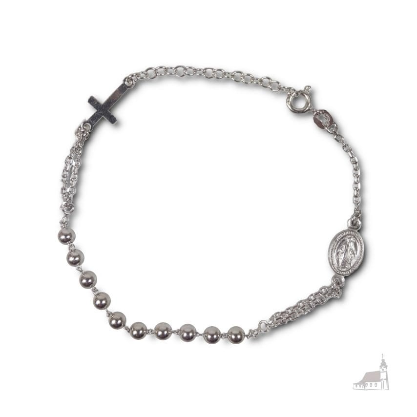 Srebrny Różaniec Bransoletka Z Cudownym Medalikiem
