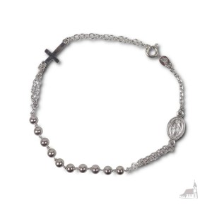 Srebrny Różaniec Bransoletka Z Cudownym Medalikiem 