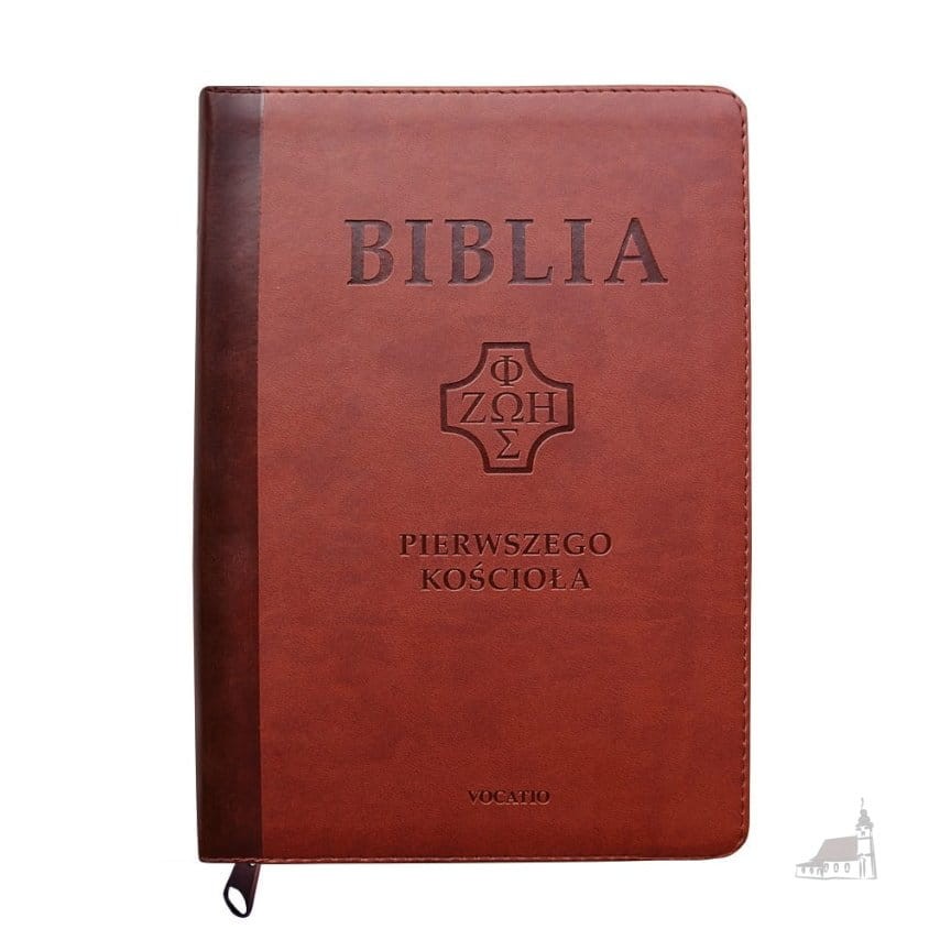 Biblia pierwszego Kościoła eko-skóra. Kasztanowa z paginatorami. Zapinana na zamek