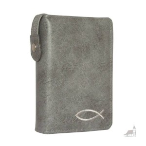 Etui na Pismo Święte Biblia Tysiąclecia Oazowa. Szare z haftem zapinane na zamek.