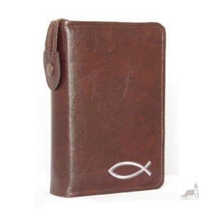 Etui na Pismo Święte Biblia Tysiąclecia Oazowa. Kasztanowe z haftem zapinane na zamek. 