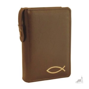 Etui na Pismo Święte Biblia Tysiąclecia Oazowa. Brązowe z haftem zapinane na zamek. 