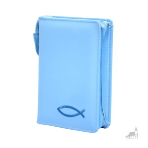 Etui na Pismo Święte Biblia Tysiąclecia Oazowa. Błękitne z haftem zapinane na zamek. 