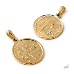 Medalik złoty, św Benedykt. Złoto próby 585 